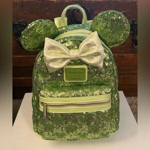 Disney Parks Minnie Mouse Sequin Tinker Bell Green Mini Backpack - NWT